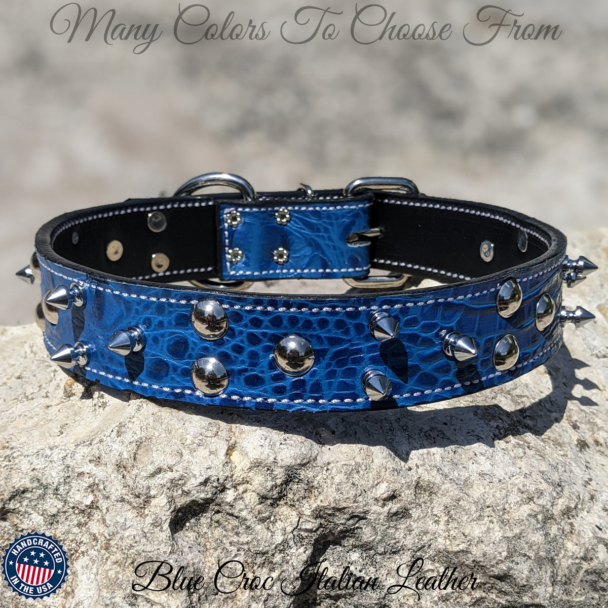 V33 - Collar para perros de cuero con púas y tachuelas de 1,5" de ancho 