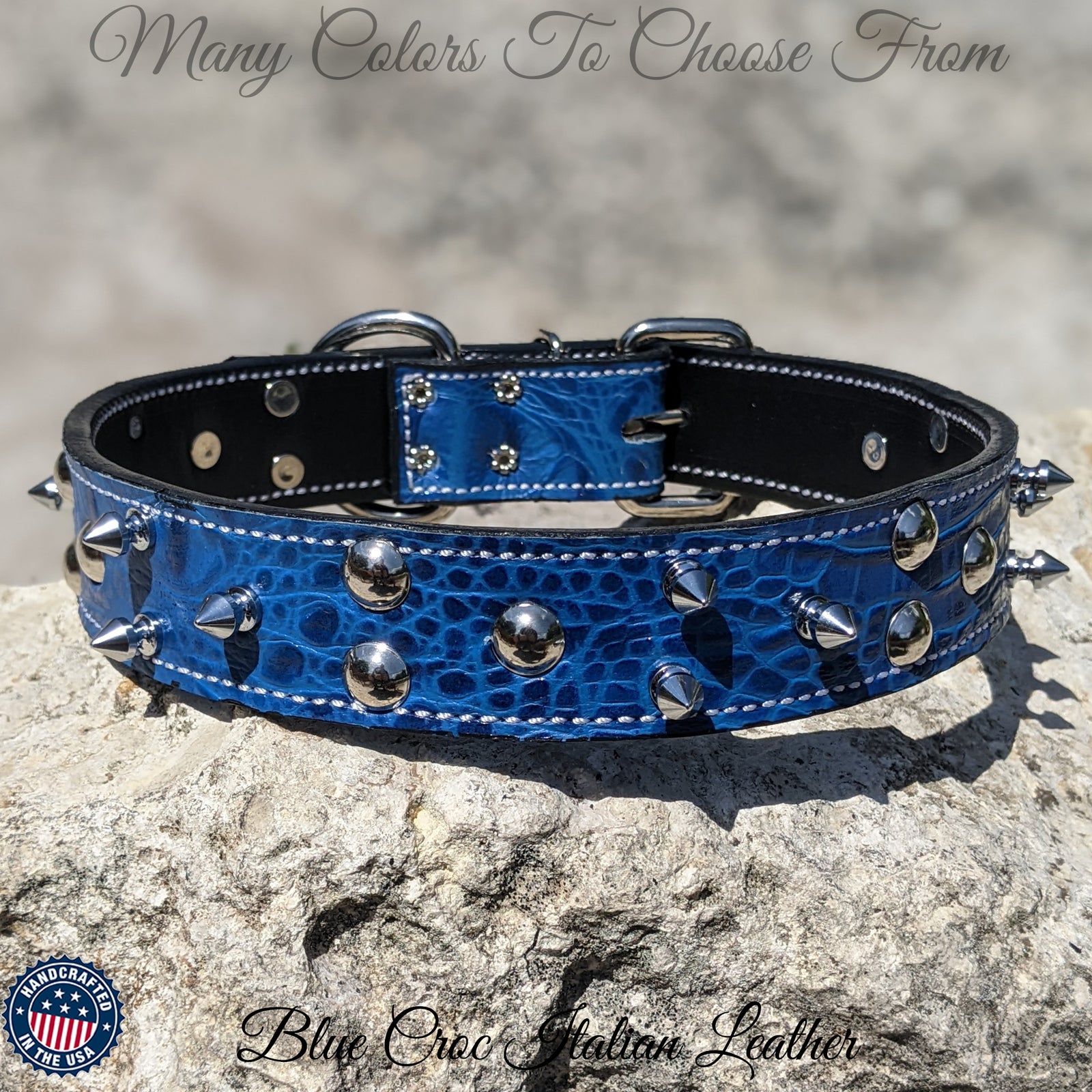 V33 - Collar para perros de cuero con púas y tachuelas de 1,5" de ancho 