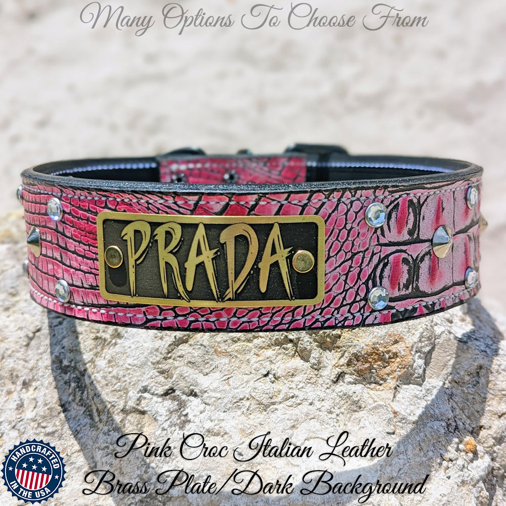 WN3 - Custom Made 2" Wide Italian Leather Studded Dog Collar