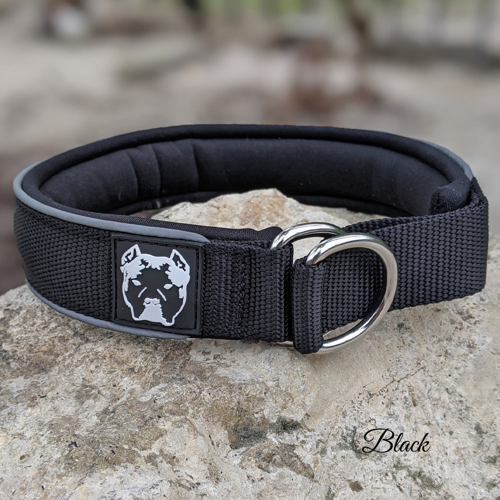 Collar de nailon negro tipo martingala para perros (deslizante) - 1,5" (4 cm)