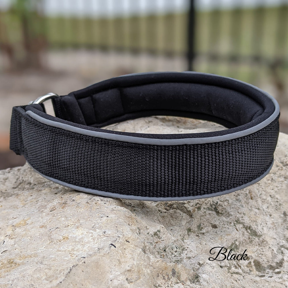 Collar de nailon negro tipo martingala para perros (deslizante) - 1,5" (4 cm)