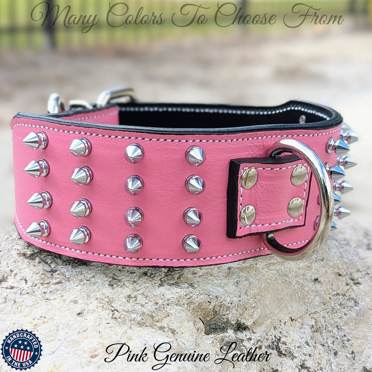 J11 - Custom Made 3" Wide Italian Leather Spiked Dog Collar