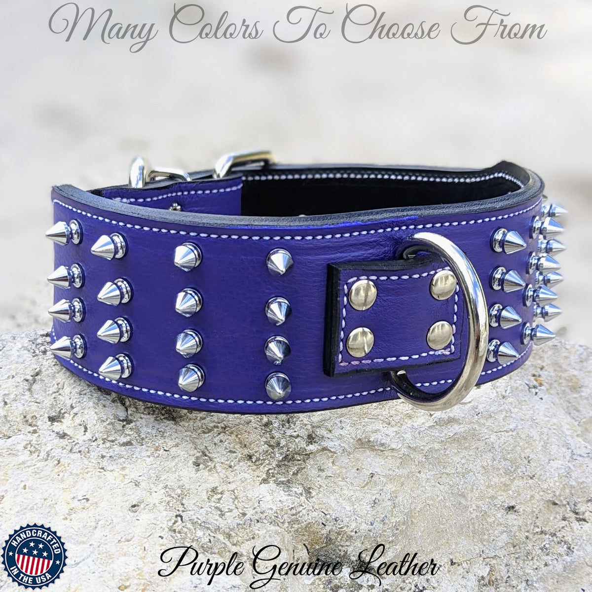 J11 - Custom Made 3" Wide Italian Leather Spiked Dog Collar