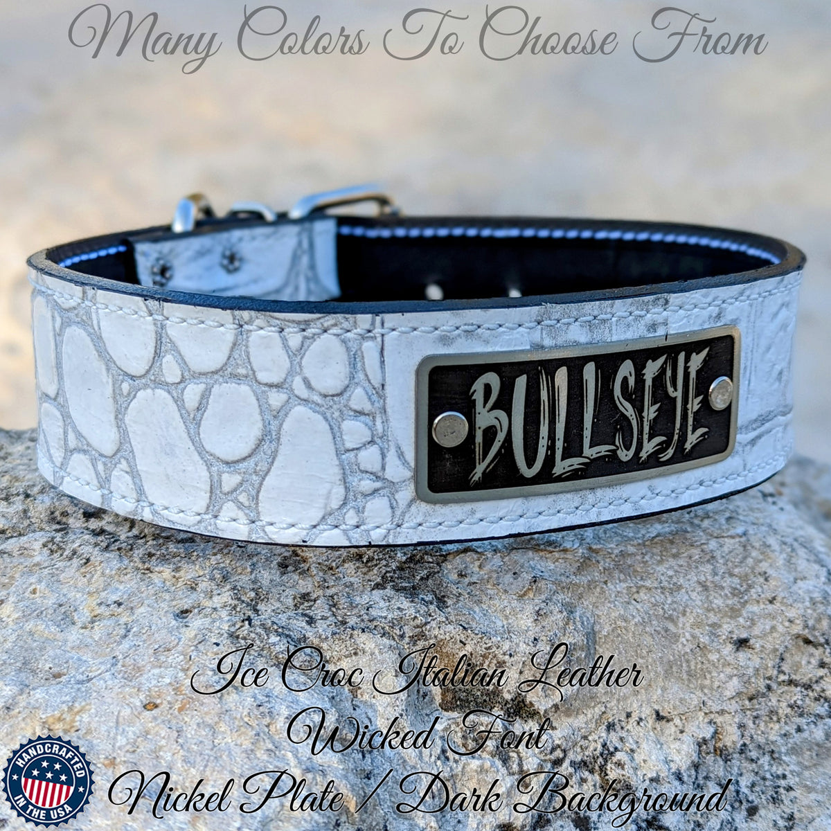 N15 - Collar de cuero para perros de 2" de ancho con placa de identificación