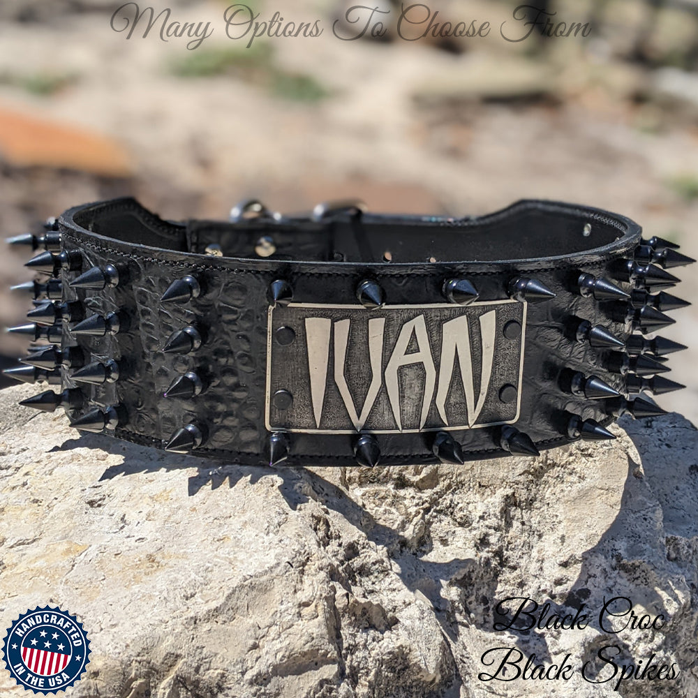 NX8 - 3" Wide Personalized Spiked Leather Dog Collar