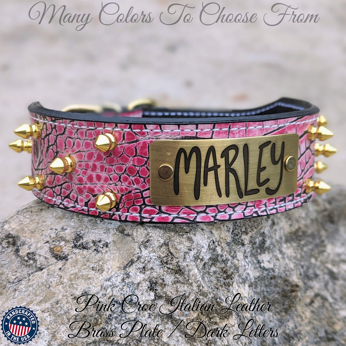 N6 - Collar de cuero cónico personalizado para perros de 2" de ancho con púas