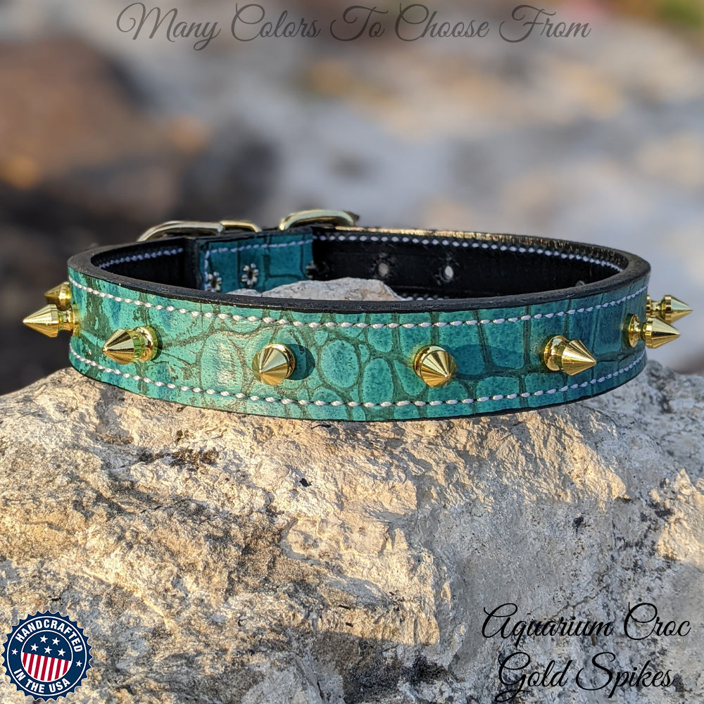 U17 - Collar de cuero con pinchos para perros de 1" de ancho