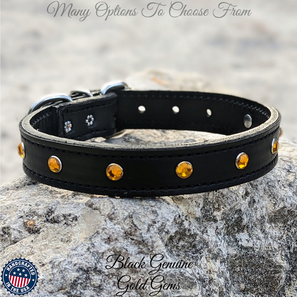 U3 - Collar de cuero para perros de 1" con gemas