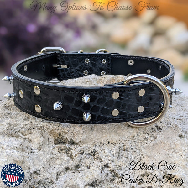 Spiked & Riveted Leather Dog Collar - 1 1/2