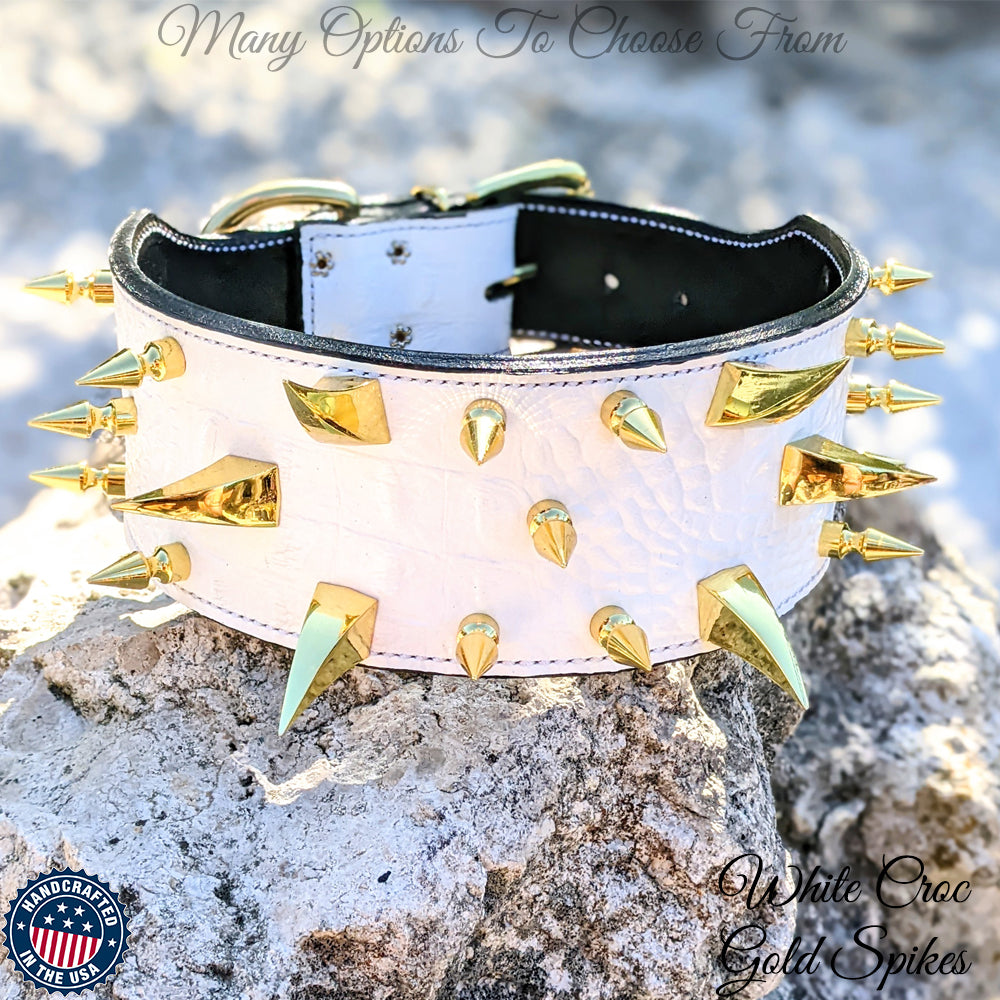 X12 - Collar de cuero con pinchos para perros de 3" de ancho