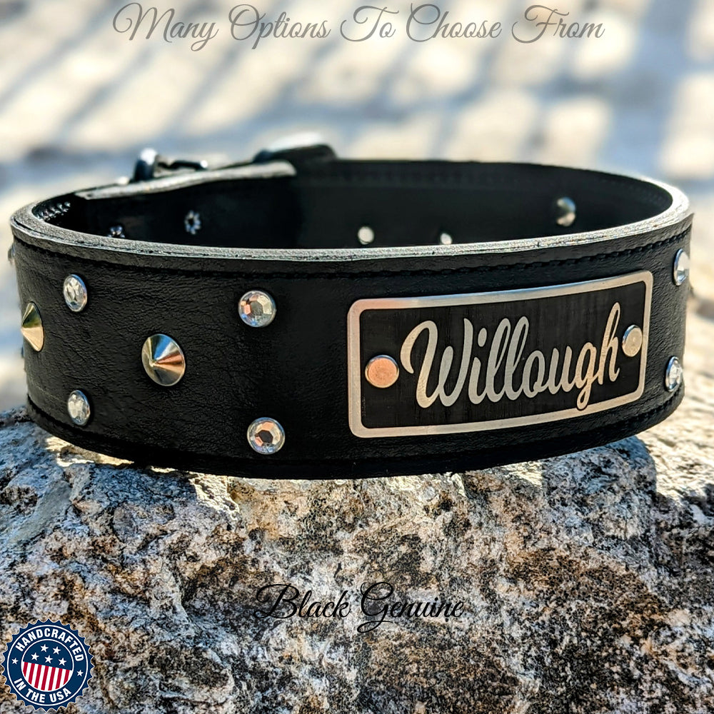 WN3 - Custom Made 2" Wide Italian Leather Studded Dog Collar