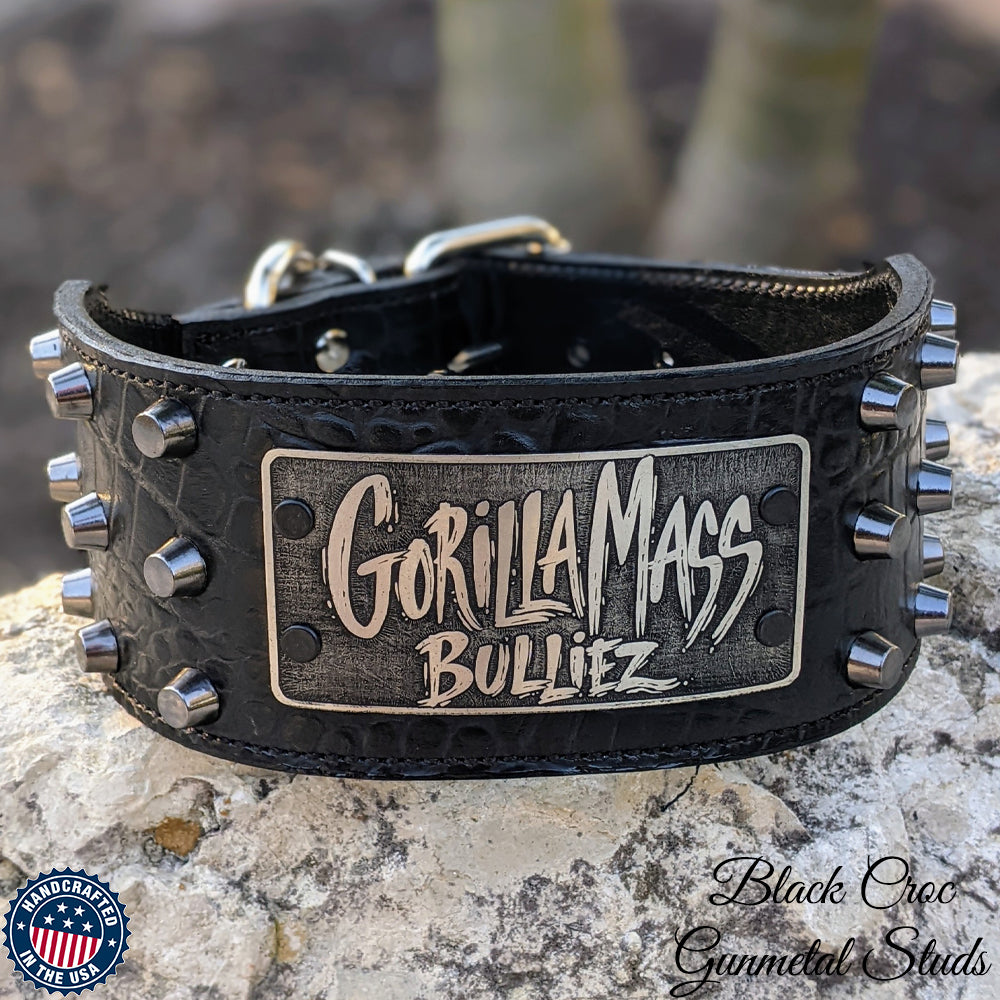  3" Personalized Name Plate Leather Collar with Bucket Studs