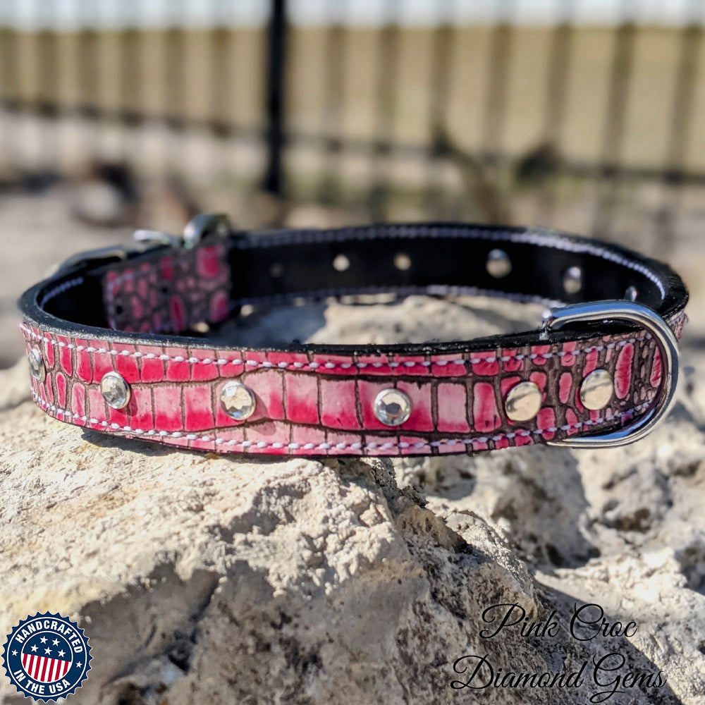 U3 - Collar de cuero para perros de 1" con gemas