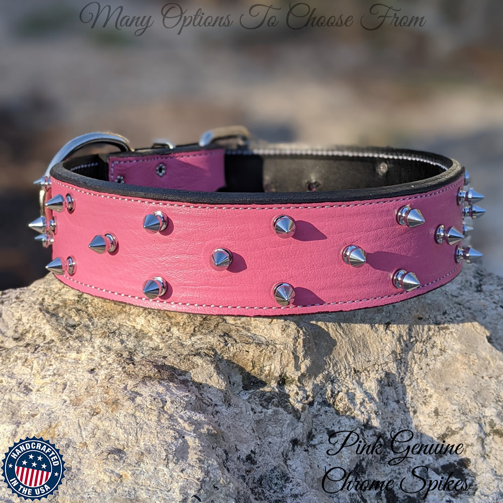 W36 - Collar de cuero con pinchos para perros de 2"