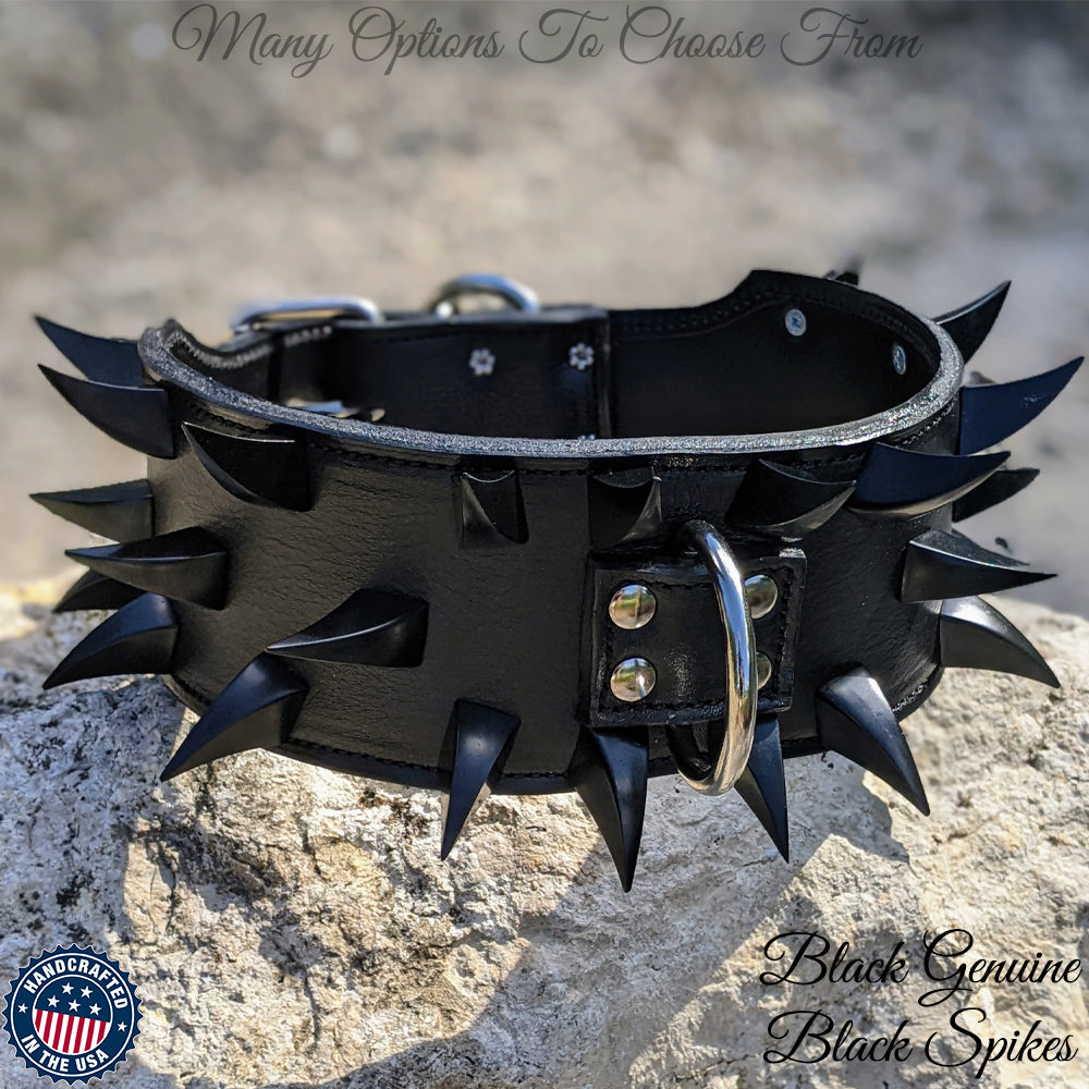 X24 - Collar de cuero para perros de 3" de ancho con púas en forma de garra de dragón