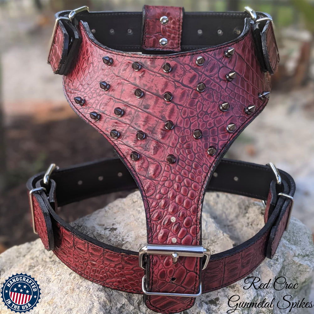 Y62 - Arnés de cuero con pinchos para perros